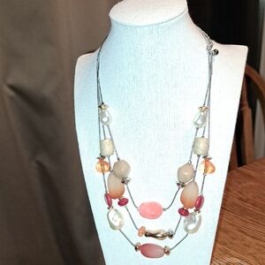 Chico's Orange and Cream Beaded Necklace, 3 Strands